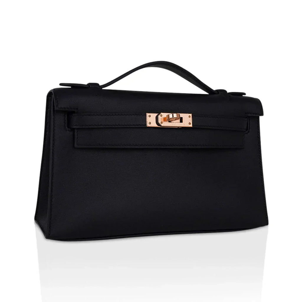 Kelly Pochette Bag Black Rose Gold Hardware Clutch