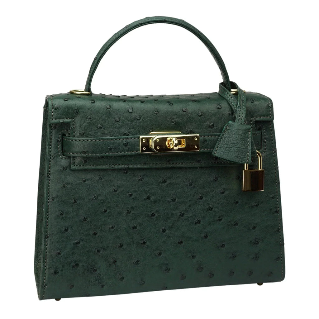 Kelly Cyprus green Cowhide Ostrich Grain Texture gold Hardware