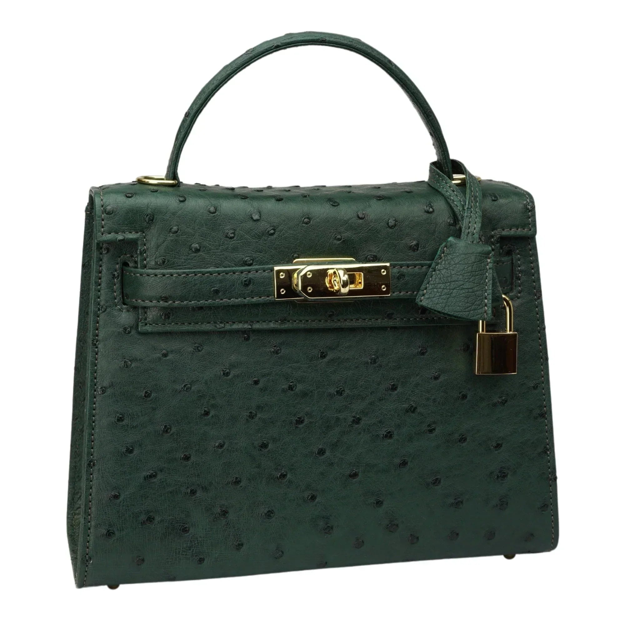Kelly Cyprus green Cowhide Ostrich Grain Texture gold Hardware
