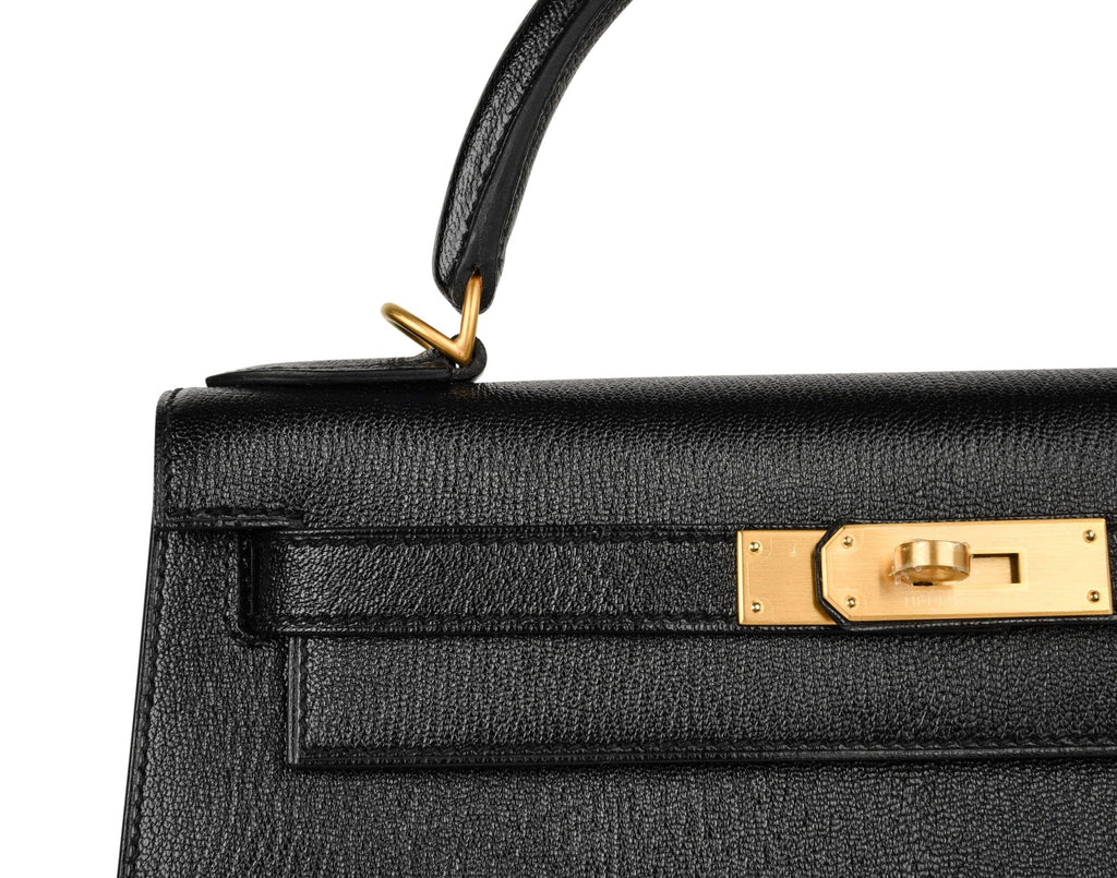 Kelly HSS 28 Bag Sellier Black Chevre Vermillion Interior Brushed Gold