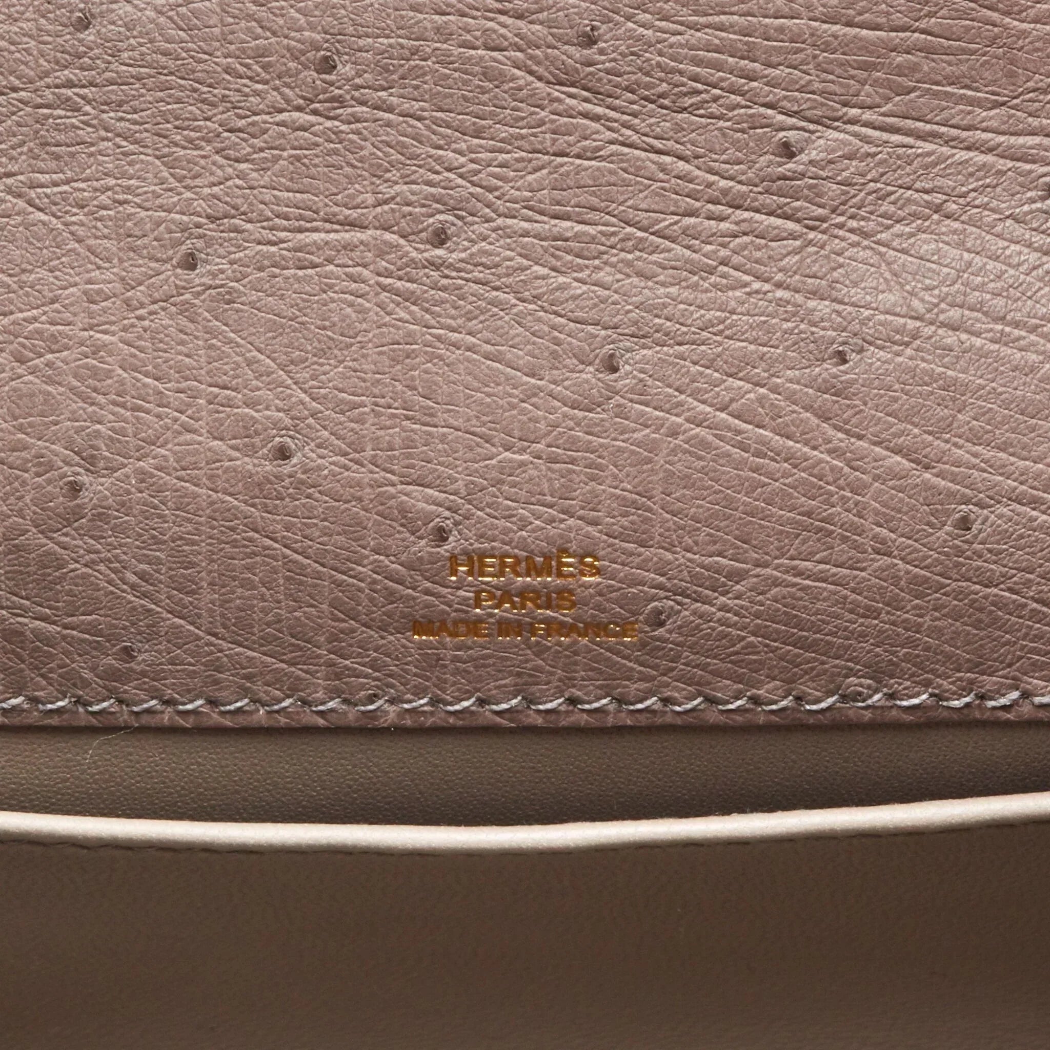 Kelly Pochette in Ostrich Leather with Gold Hardware Gris Tourterelle