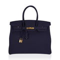 Birkin 35 Bag Blue Nuit Gold Hardware Togo Leather