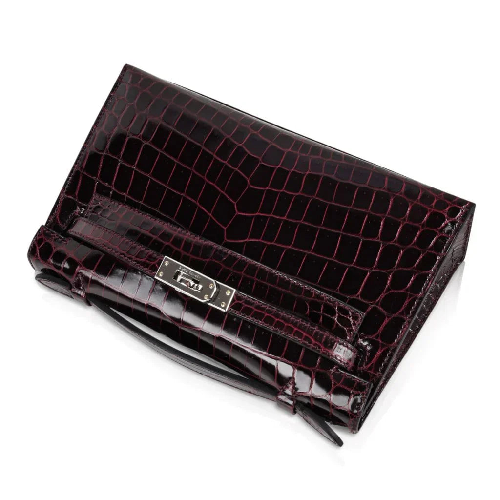 Kelly Pochette Clutch Bag Bordeaux Crocodile Jewel Toned Palladium