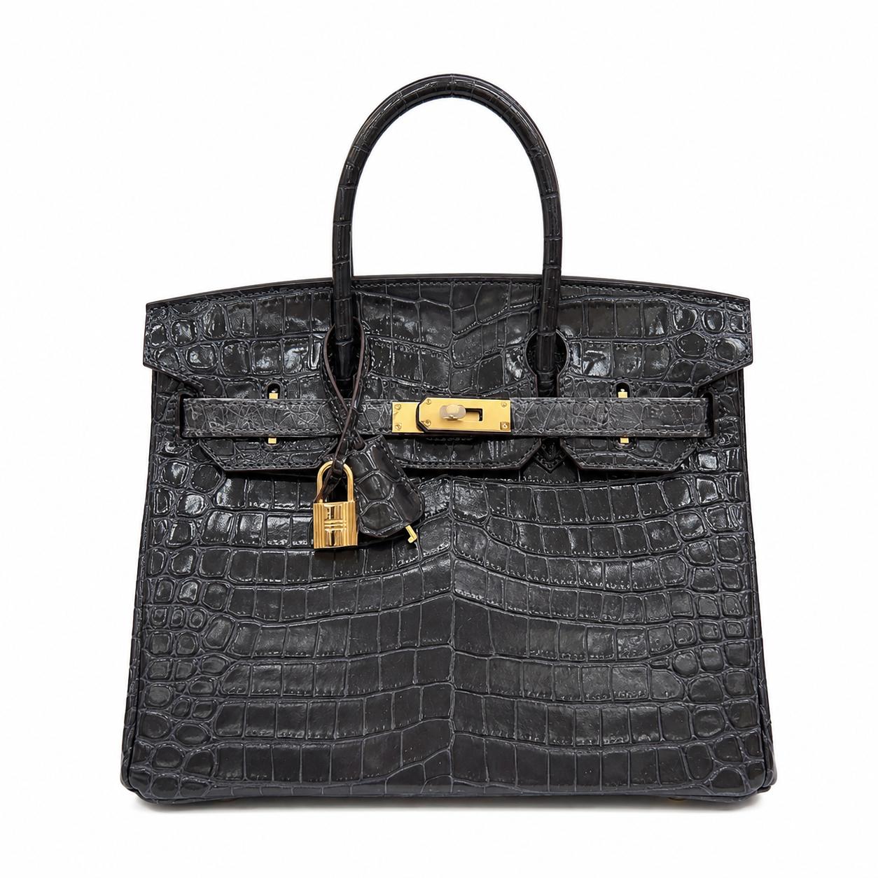 Birkin Style 25/30/35 Retourne in Etoupe Crocodile-Embossed Leather (Gold Hardware)