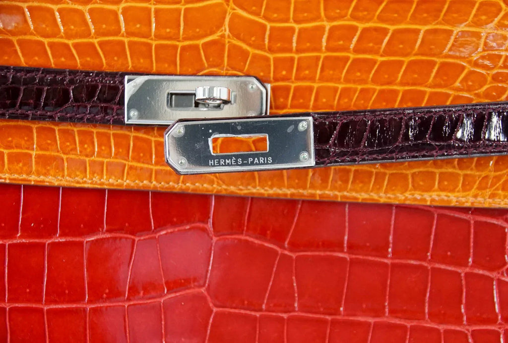 Kelly 35 Bag Tri Color Horseshoe Porosus Crocodile Palladium