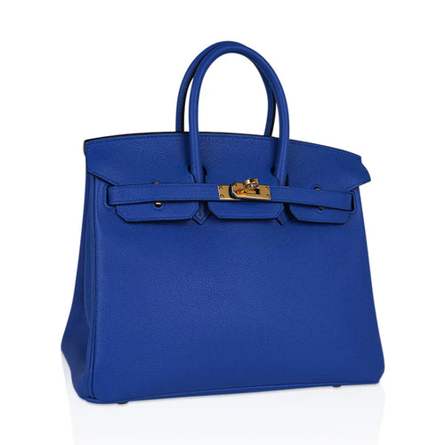 Birkin 25 Bag Blue Zellige Novillo Leather with Gold Hardware