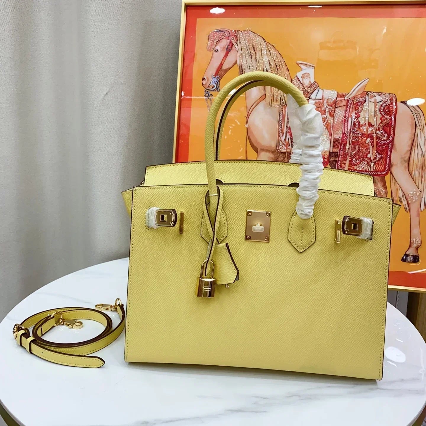 Birkin25 Sellier Jaune Milton Veau Epsom Silver Handbag
