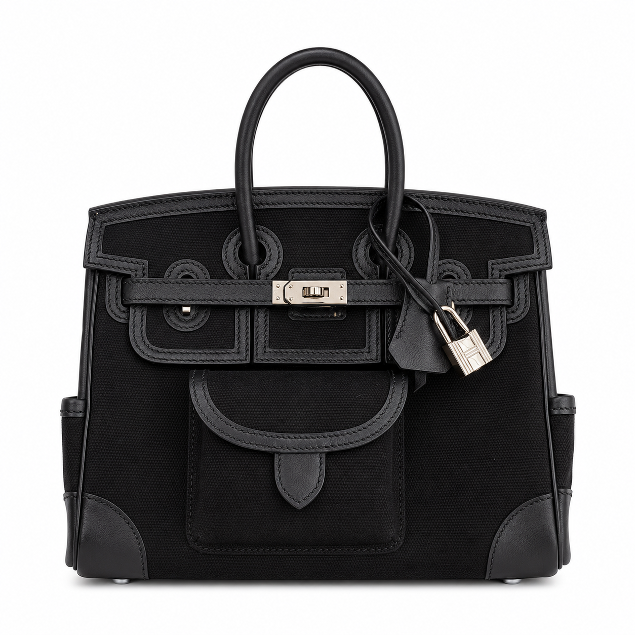 Birkin Cargo 25 All Black Swift Leather and Canvas Multi-Pocket Bag