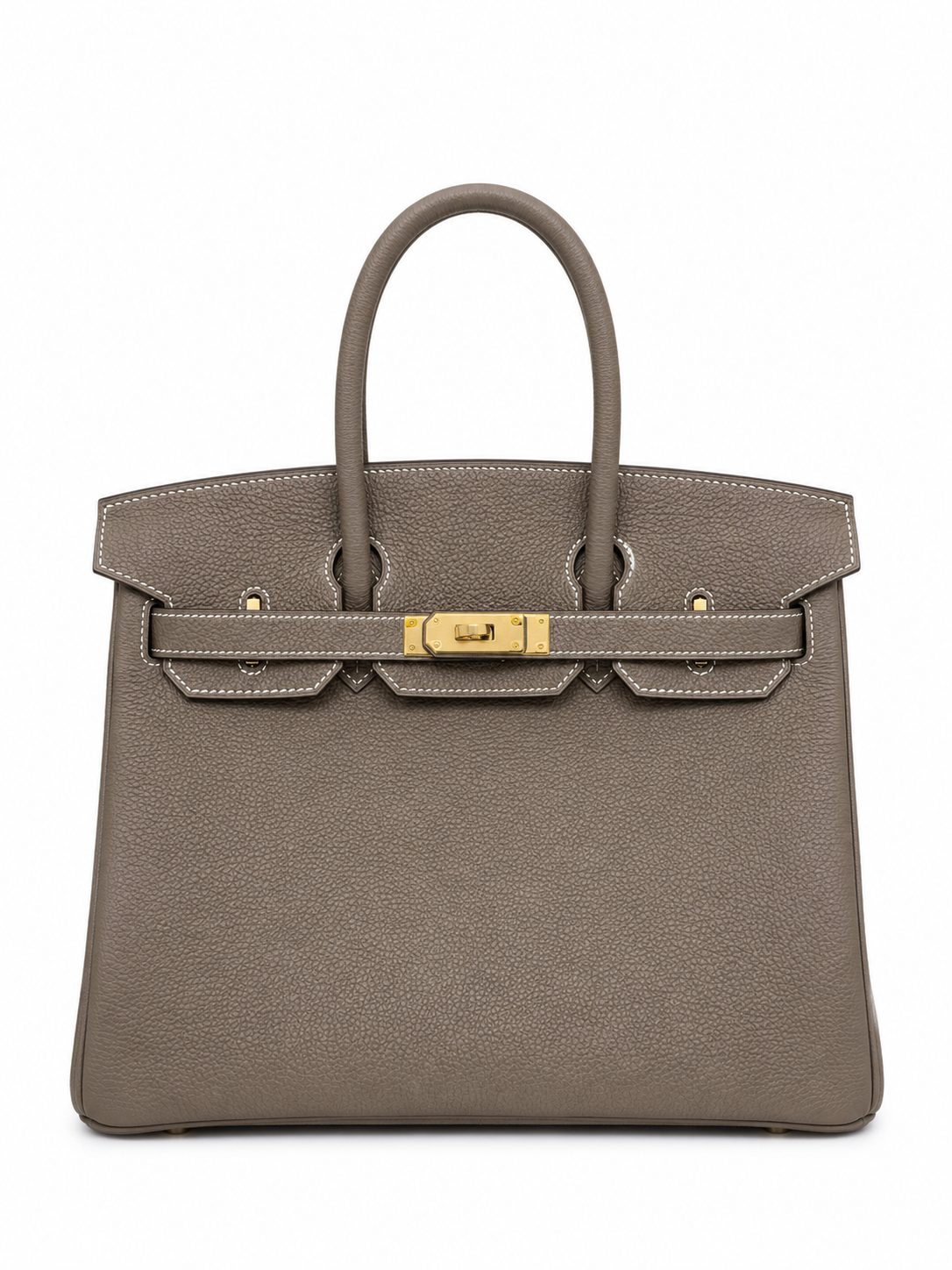 Birkin 30 Retourne in Etoupe Togo Leather with White Stitching (Gold Hardware)
