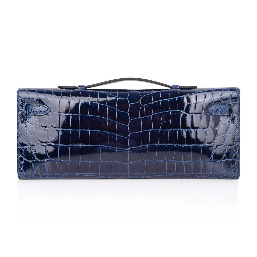 Kelly Cut Blue Sapphire Crocodile Clutch Bag Gold Hardware