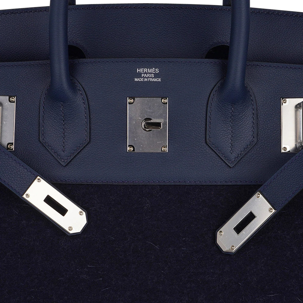 HAC Birkin 40 Bag Blue Nuit Feutre and Blue de Malte Evercolor Leather with Palladium Hardware