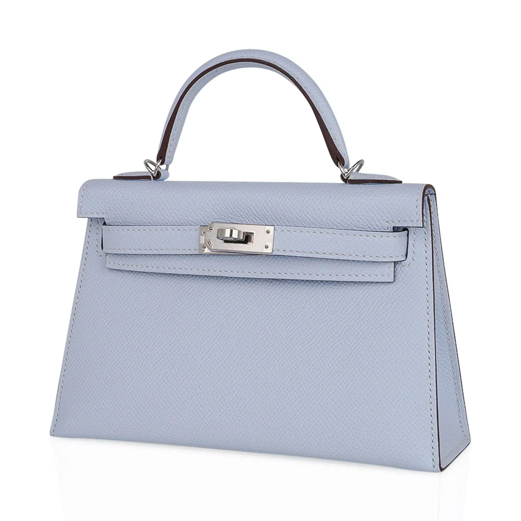 Kelly 20 Mini Sellier Bag Blue Brume Epsom Leather Gold Hardware