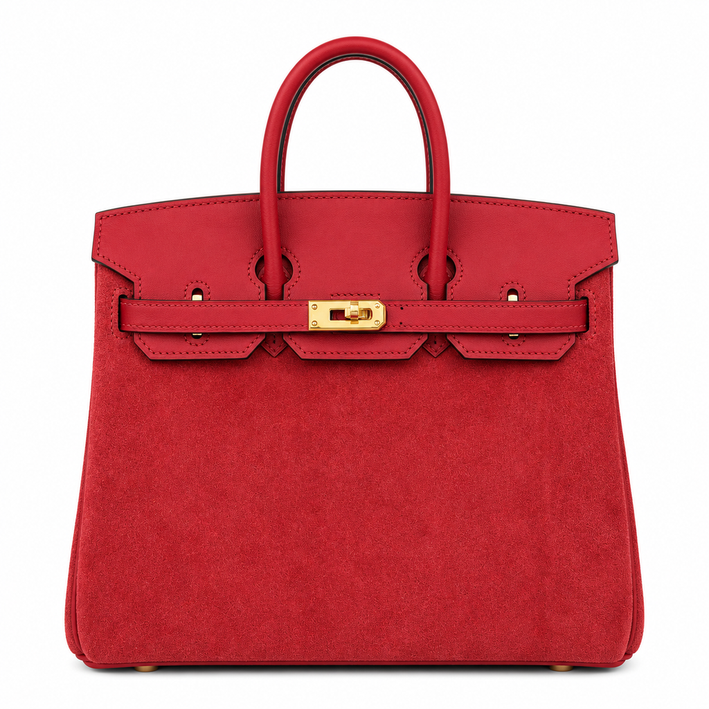Rare Runaway Birkin 25cm Grizzly Rouge Casaque Suede Luxury Tote