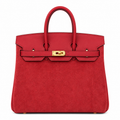 Rare Runaway Birkin 25cm Grizzly Rouge Casaque Suede Luxury Tote