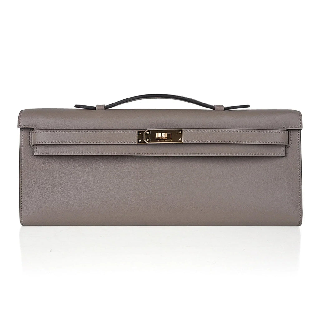 Kelly Cut Bag Gris Asphalte Gray Clutch Swift Gold Hardware