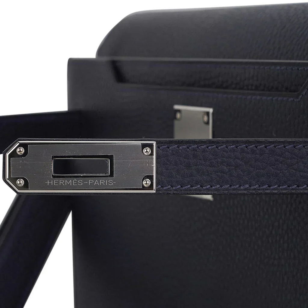 Kelly Depeches 25 Pouch Blue Ocean Galop D’Vache Leather with Palladium Hardware