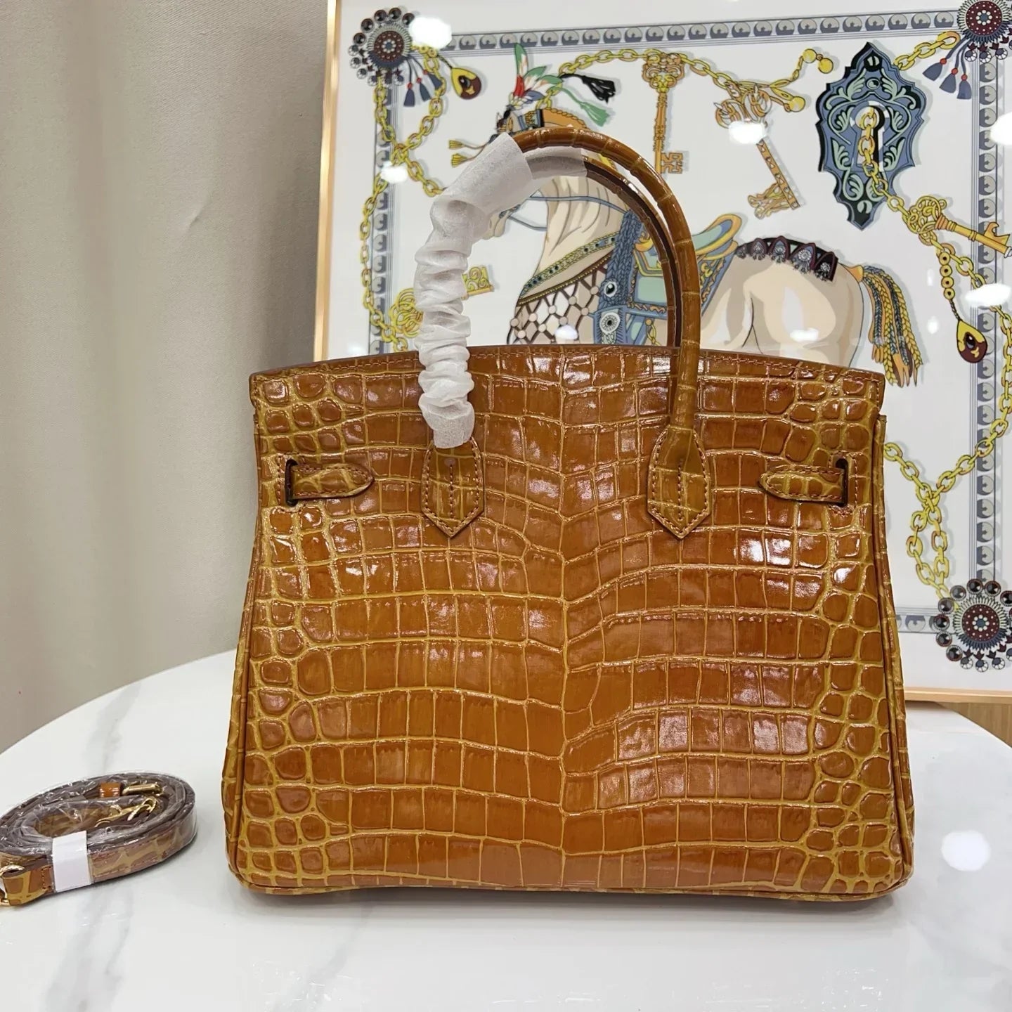 Birkin Shiny Niloticus Crocodile Cowhide Leather Gold Hardware