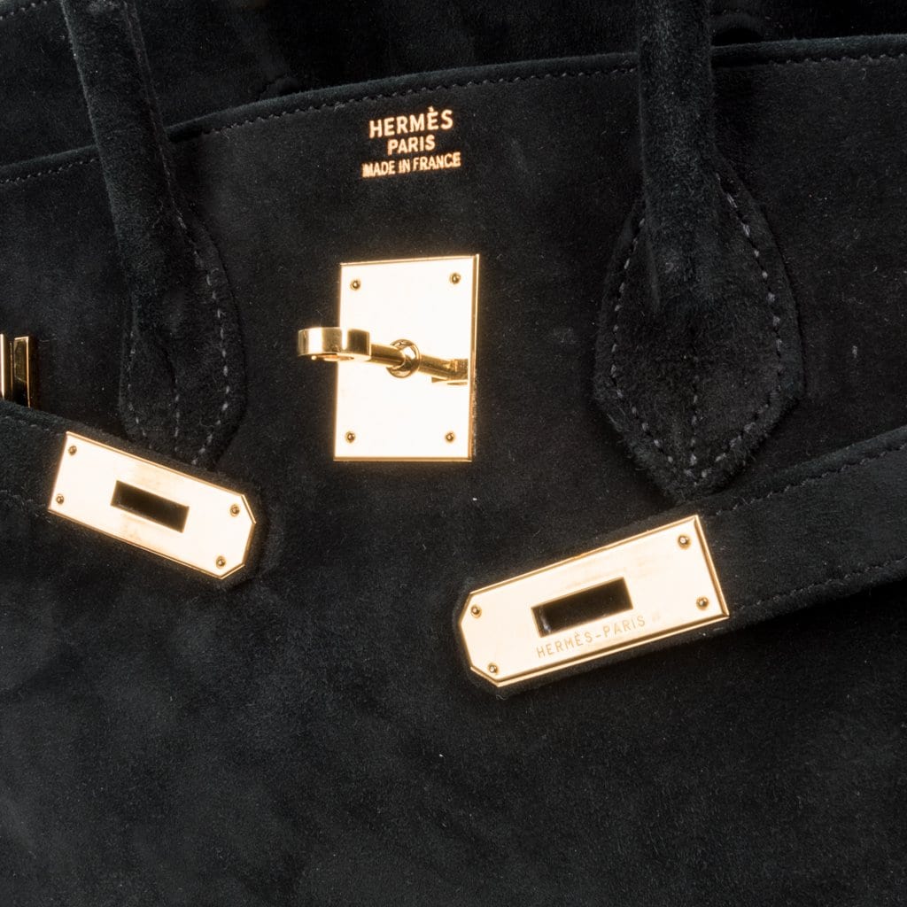 Birkin 35 Bag Black Doblis Suede Gold Hardware Limited Edition
