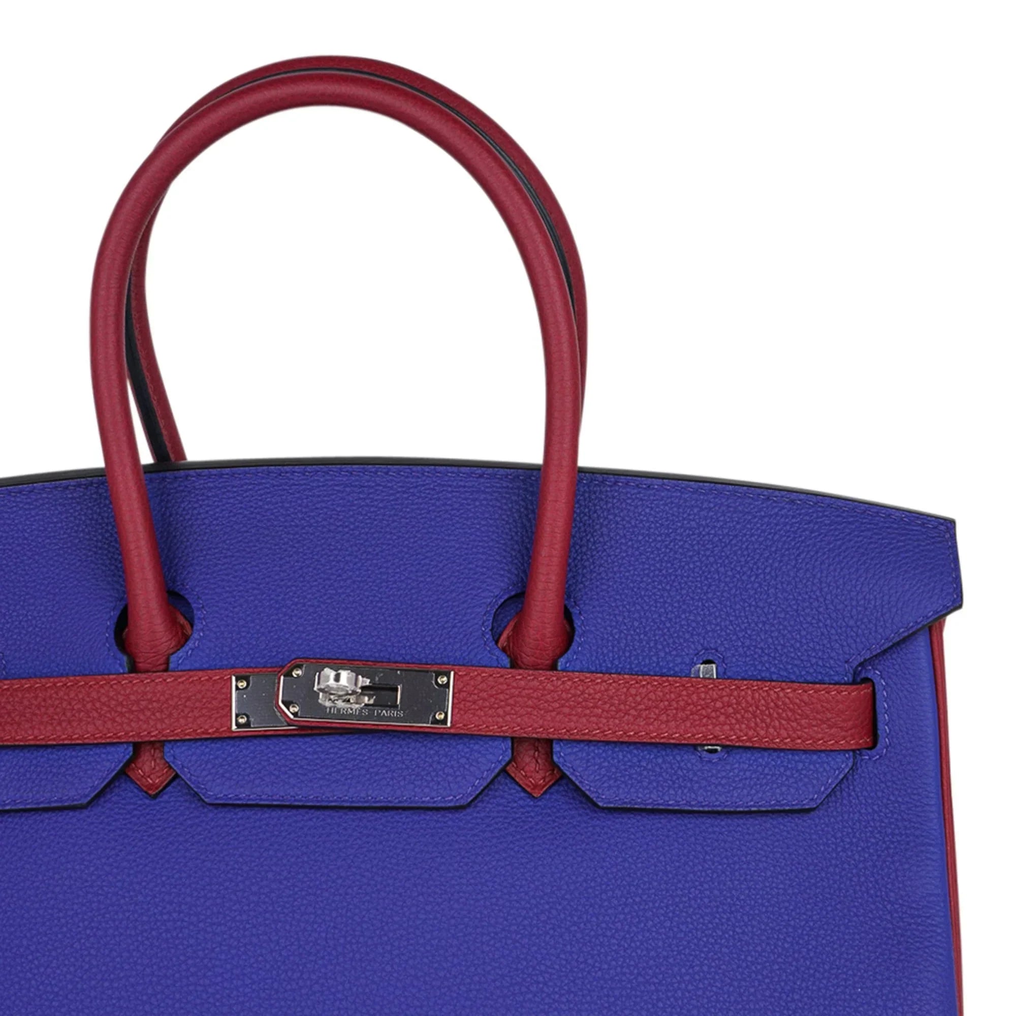 Special Order HSS Birkin 35 Bag Blue Electric & Rouge Granat Togo Leather with Palladium Hardware