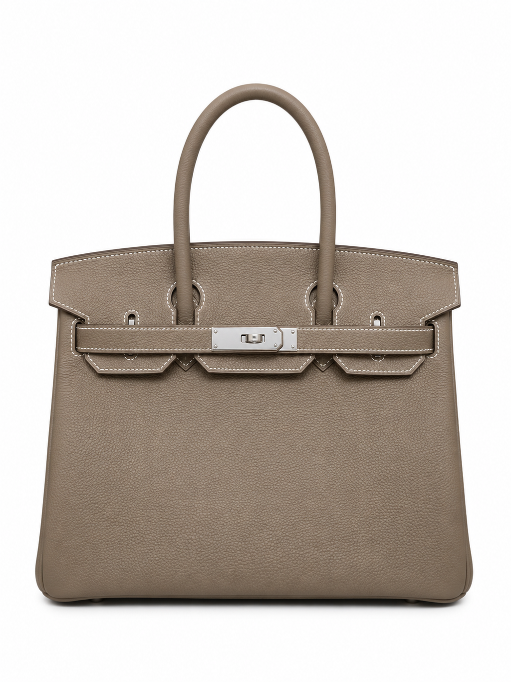 Birkin 30 Retourne in Etoupe Togo Leather with White Stitching (Palladium Hardware)