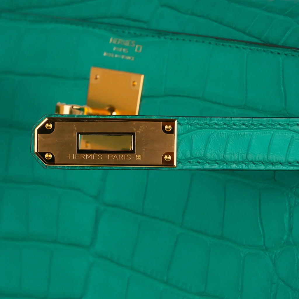 Kelly 28 Bag Vert Jade Matte Alligator Gold Hardware