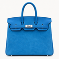 Birkin 25 Retourne in Bleu Zanzibar Swift Leather and Suede Grizzly (Palladium Hardware)