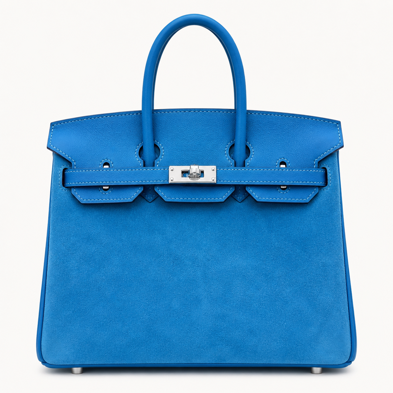 Birkin 25 Retourne in Bleu Zanzibar Swift Leather and Suede Grizzly (Palladium Hardware)