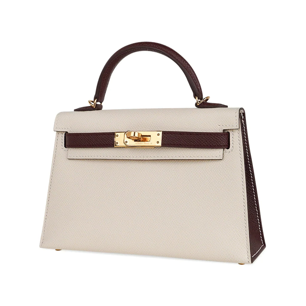 Special Order HSS Mini Kelly 20 Sellier Bag Nata & Bordeaux Epsom Leather with Gold Hardware