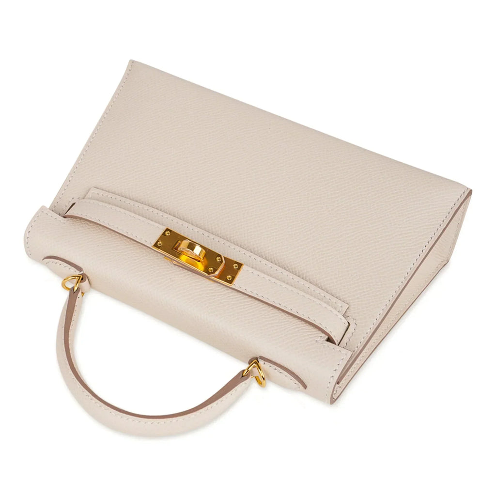 Kelly 20 Mini Sellier Bag Craie Epsom Leather Gold Hardware New w/Box