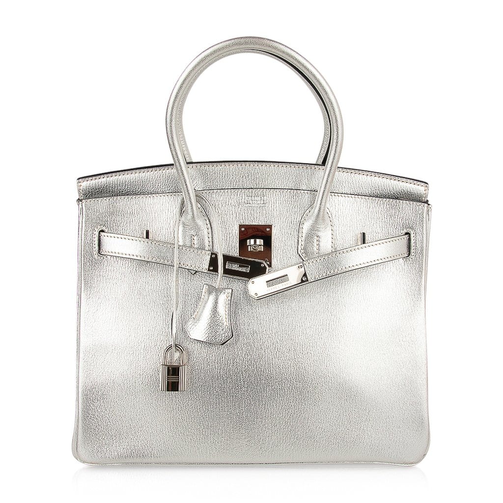 Limited Edition Birkin 30 Bag Silver Metallic Chevre Leather with Palladium Hardware