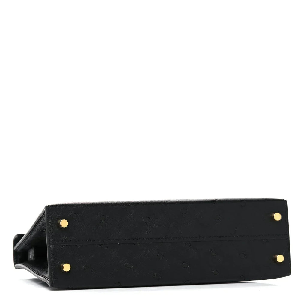 Kelly Sellier Mini 20 Black Ostrich Gold Hardware