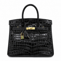 Birkin Style 25/30/35 Retourne in Noir Crocodile-Embossed Leather (Gold Hardware)