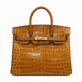 Birkin Style 25/30/35 Retourne in Miel/Gold Crocodile-Embossed Leather (Gold Hardware)
