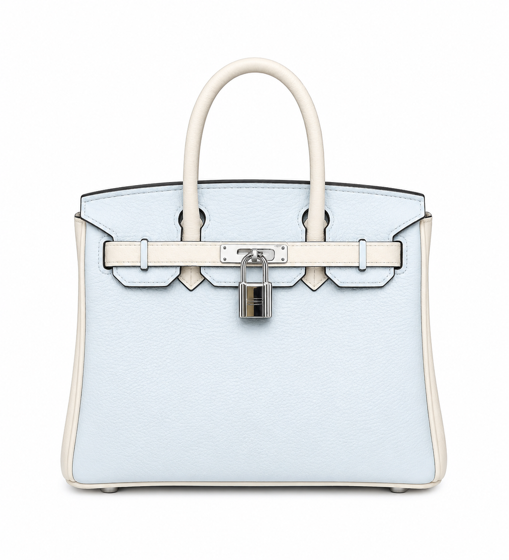 Birkin 25/30 Retourne Bi-Color in Bleu Brume and Craie Togo Leather (Palladium Hardware)