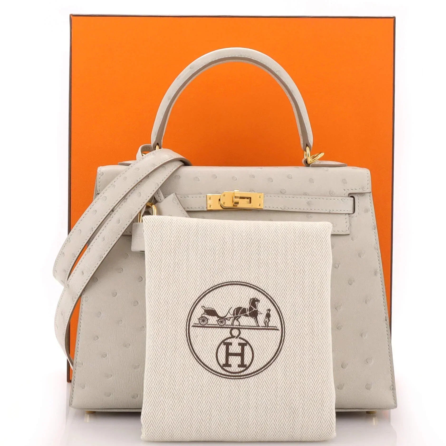 Kelly II Sellier Mini Beton Ostrich Gold Hardware