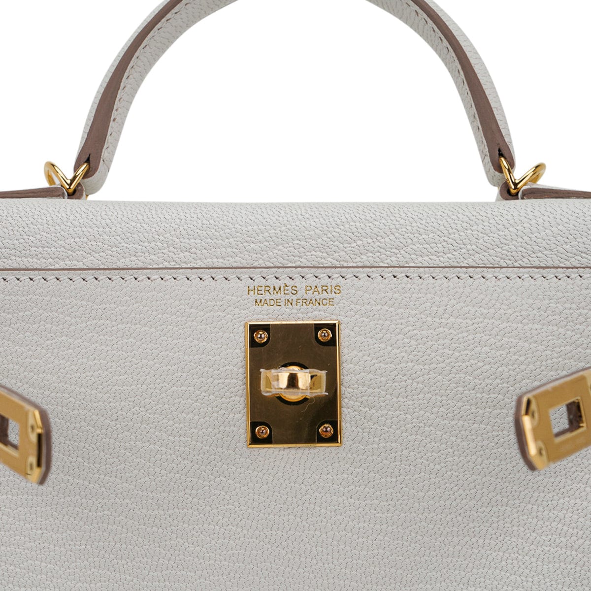 Mini Kelly 20 Bag Sellier Mushroom Chevre with Gold Hardware