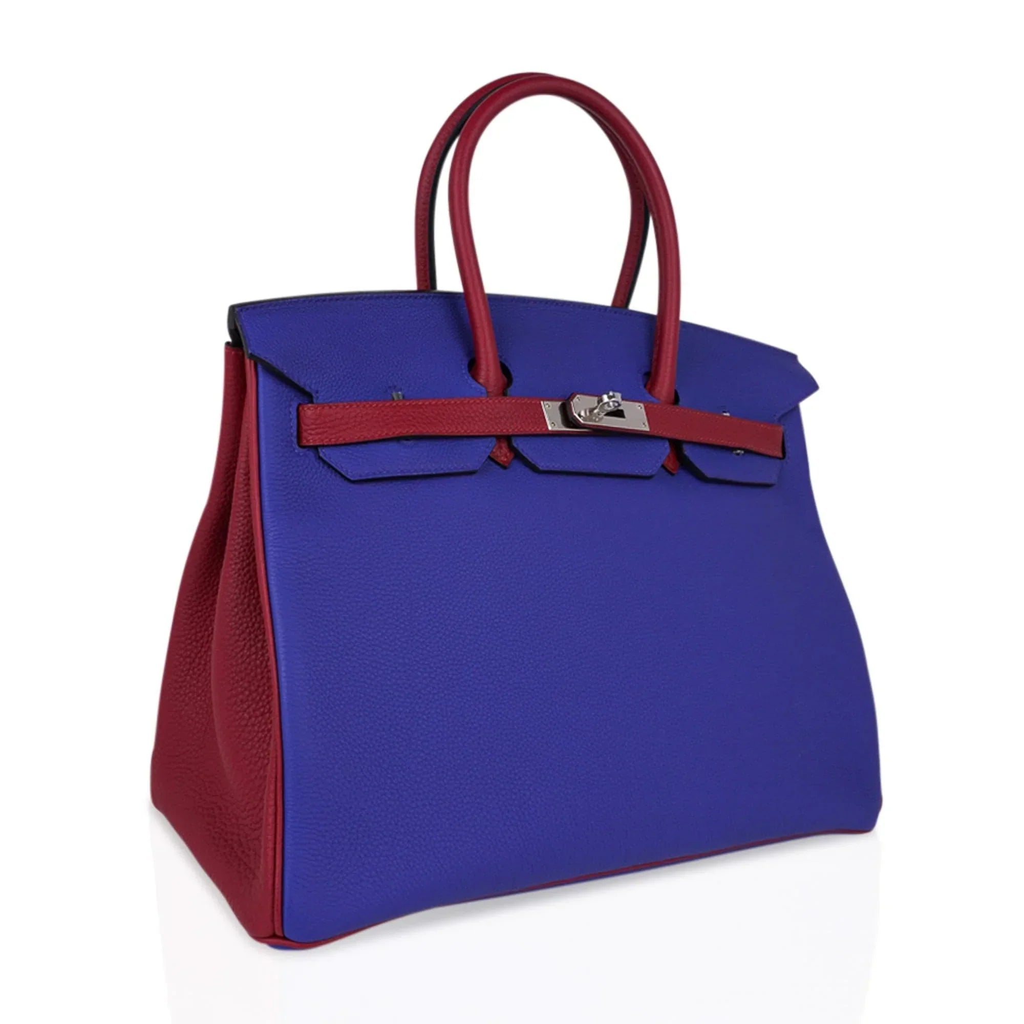 Special Order HSS Birkin 35 Bag Blue Electric & Rouge Granat Togo Leather with Palladium Hardware