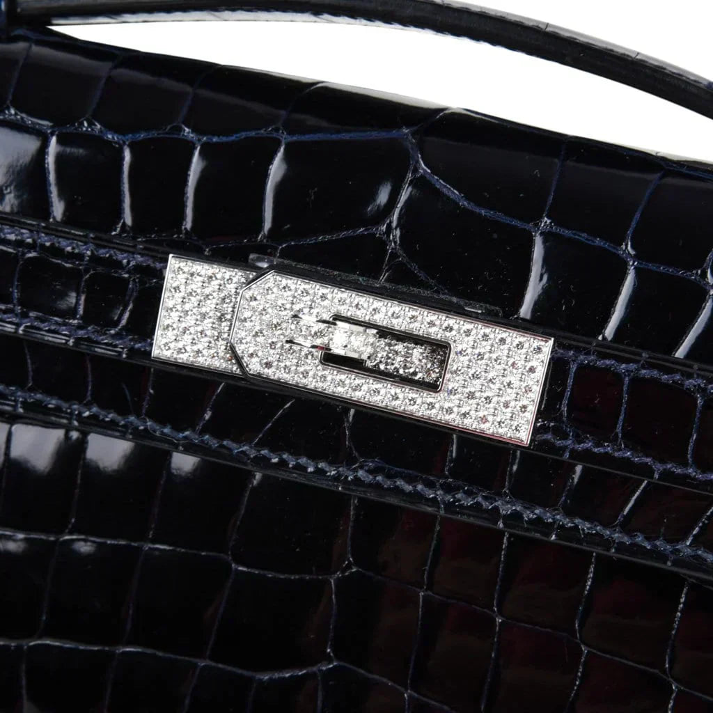 Kelly Cut Diamond Blue Marine Crocodile Bag Exquisite Clutch