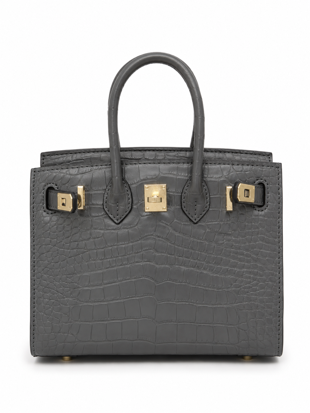 Mini Birkin 20cm Outer Stitching Tote Bag in Etain Gray Crocodile Pattern