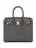 Mini Birkin 20cm Outer Stitching Tote Bag in Etain Gray Crocodile Pattern