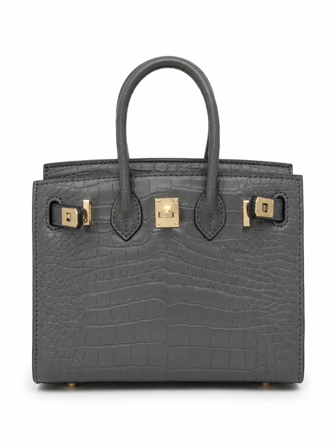 Mini Birkin 20cm Outer Stitching Tote Bag in Etain Gray Crocodile Pattern