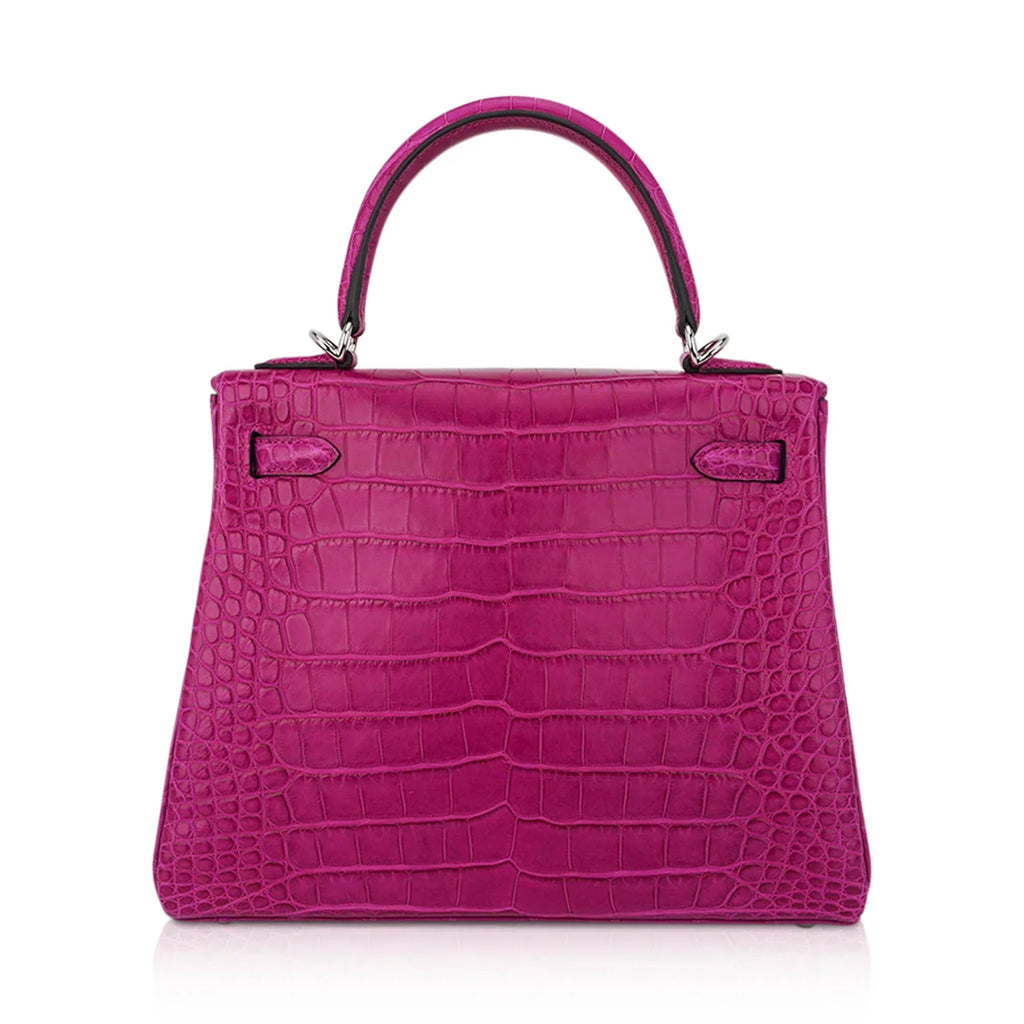 Kelly 25 Retourne Bag Rose Scheherazade Matte Alligator with Palladium Hardware
