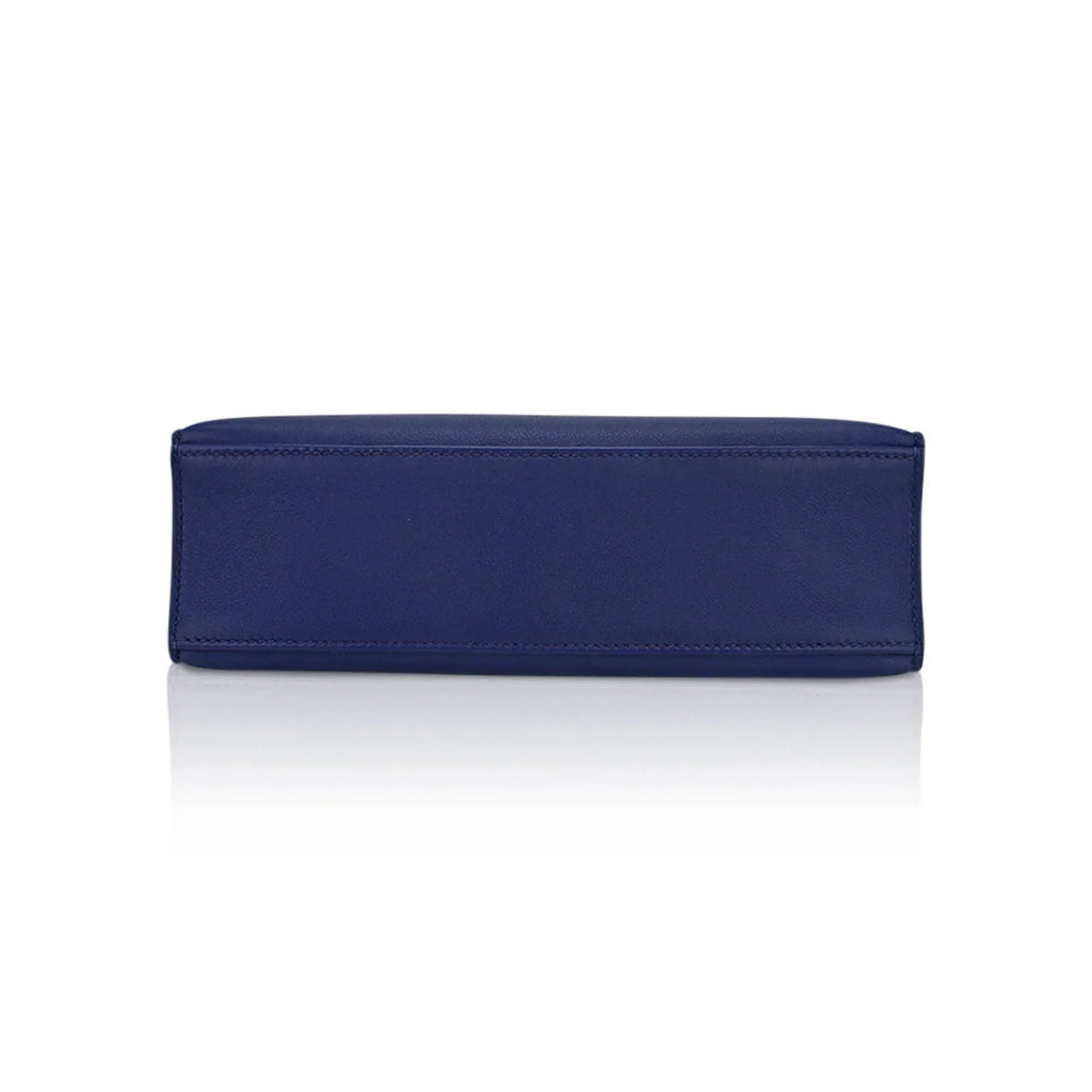 Kelly Pochette Clutch Bag Blue Sapphire Swift Leather with Palladium Hardware