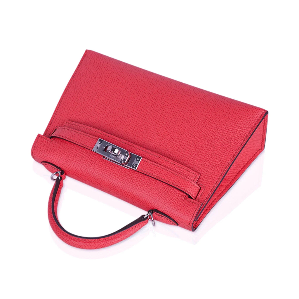 Mini Kelly 20 Bag Sellier Rose Texas Epsom with Palladium Hardware