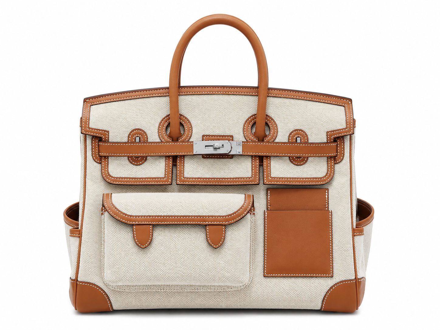 Birkin Cargo 35 Gold Leather and Ecru Canvas Multi-Pocket Bag
