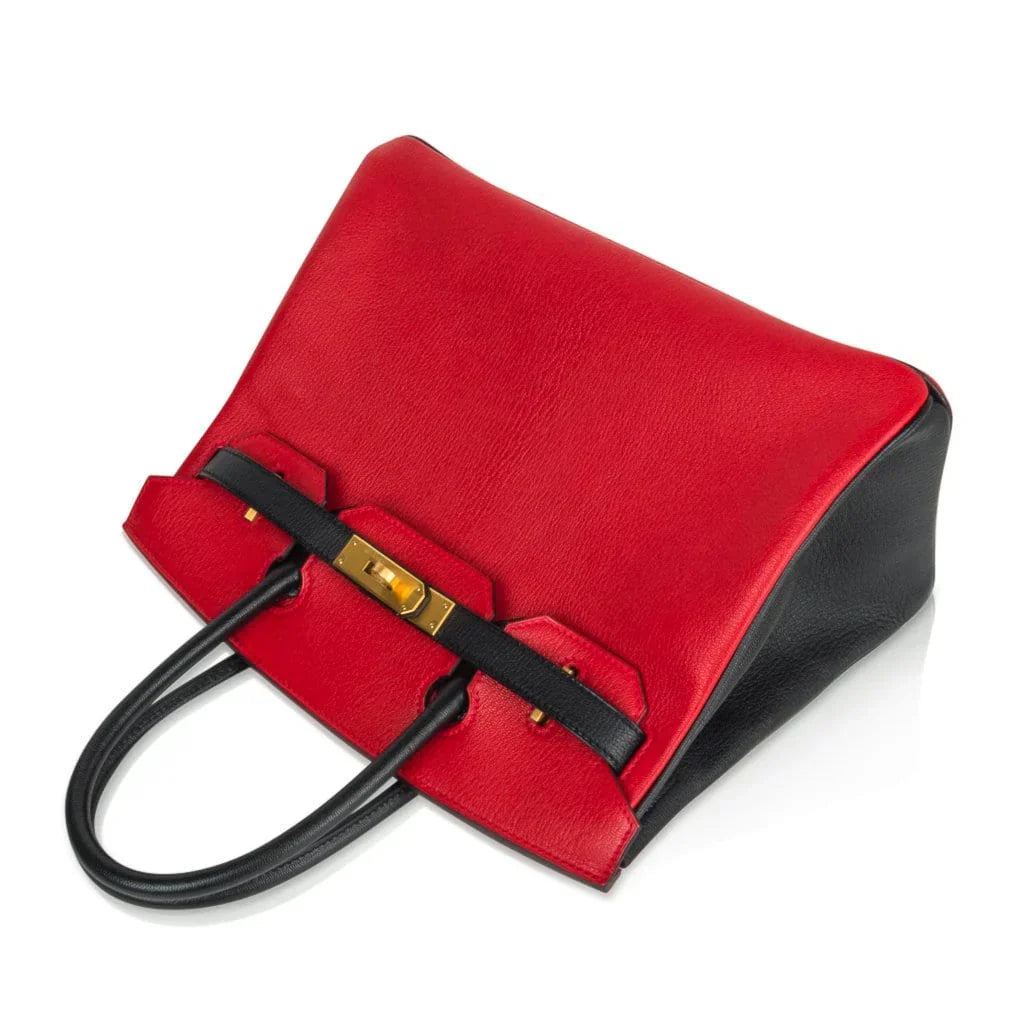 Birkin HSS 30 Bag Rouge Casaque and Black Chevre Brushed Gold Hardware