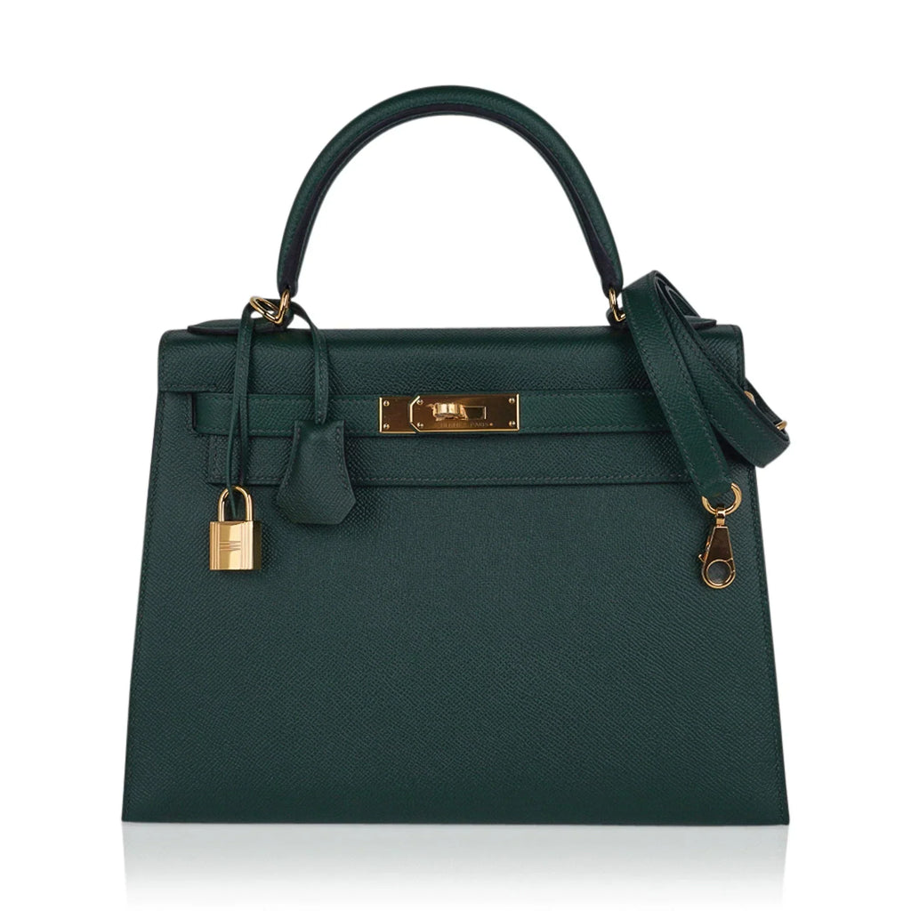 Kelly Sellier 28 Bag Vert Anglais Epsom Leather with Gold Hardware