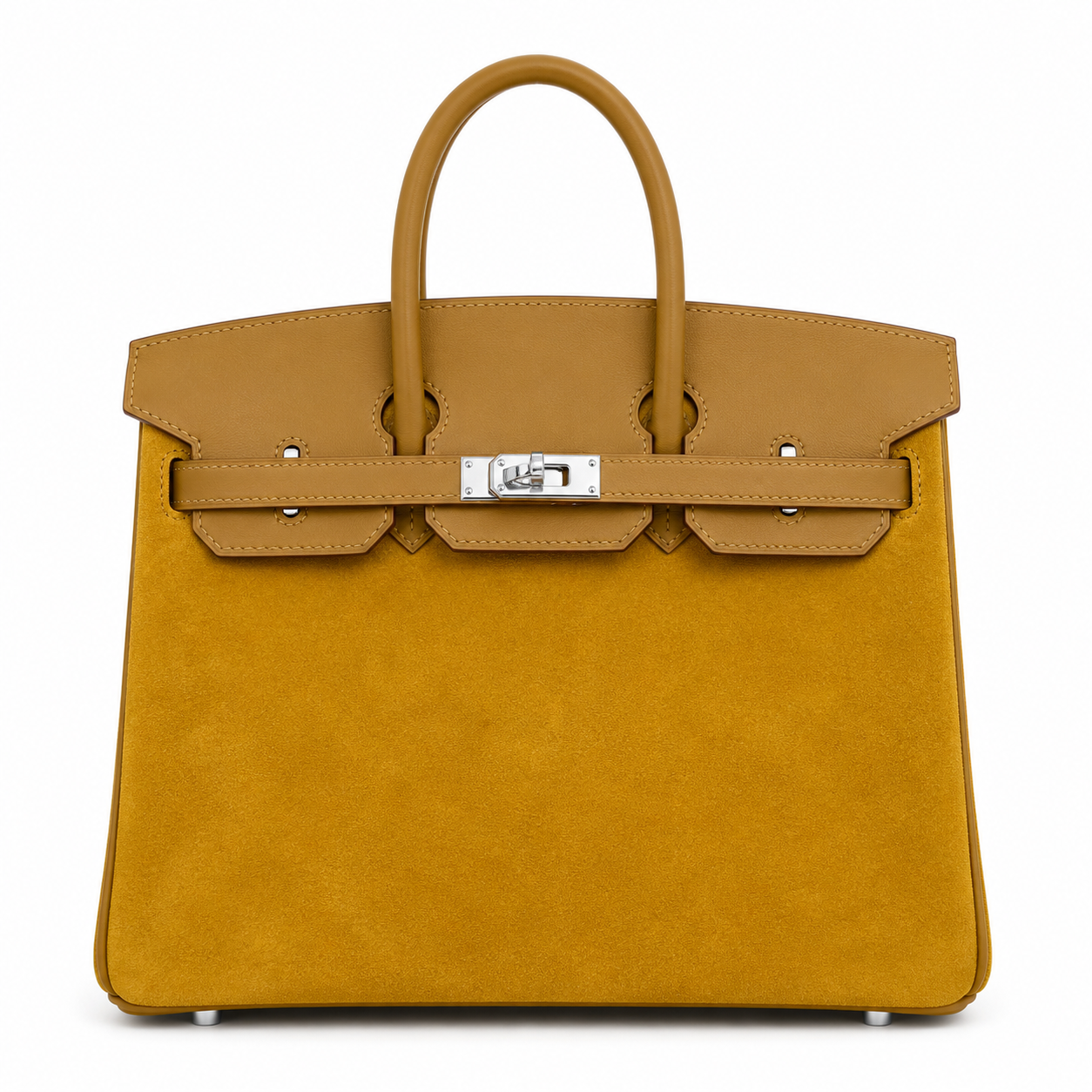 Birkin 25 Retourne in Yellow Swift Leather and Suede Grizzly (Palladium Hardware)