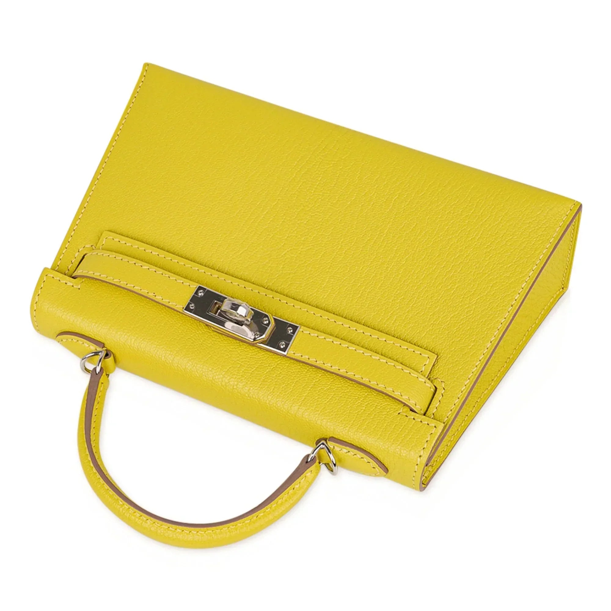 Kelly 20 Mini Sellier Bag Lime Chevre Leather Palladium New w/Box