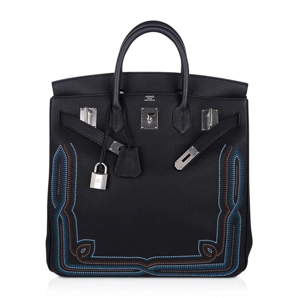 Limited Edition HAC Western Birkin 40 Bag Runway Embroidered Black Togo Leather with Palladium Hardware